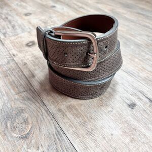 Johnston & Murphy Perforated Suede Belt 38 Gray Leather Casual Dress Belt Mens